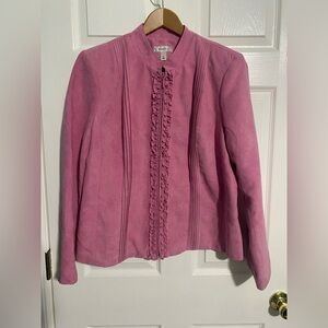 dressbarn Pink Ruffle Front zip up Blazer Size XL
